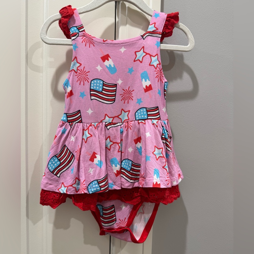 Birdie Bean Pink Kids Bodysuit Dress with Stars and Stripes